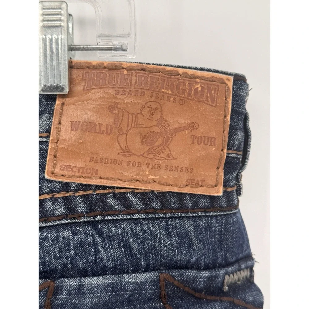 True Religion Section‎ Straight Super QT Contrast Stitch Blue Jeans Mens 36